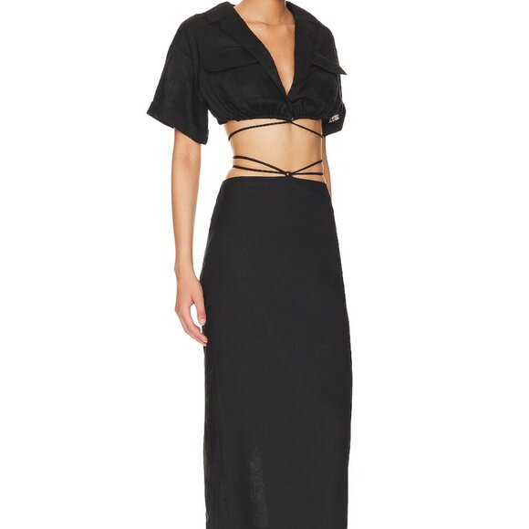 NEW Black Linen Midi Dress Top and Skirt Set - Picture 8 of 8